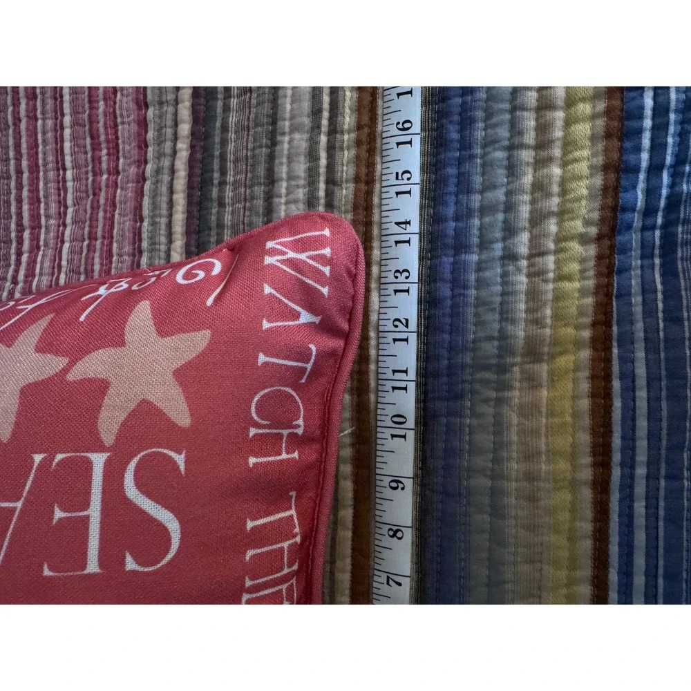 Coastal Reversible Starfish Beach Typography Throw Pillow Coral Red White 18x14